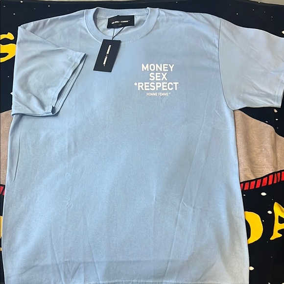 Homme Femme Respect Tee Light Blue and Cream - Picture 3 of 9